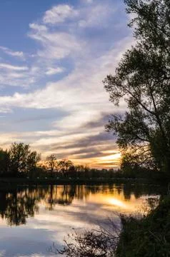 River and sunset Stock Photos