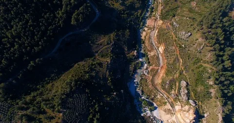 River and Valley at Sunset Top Aerial View Stock Footage 130083557