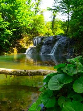 The river and waterfall in spring Stock Photos