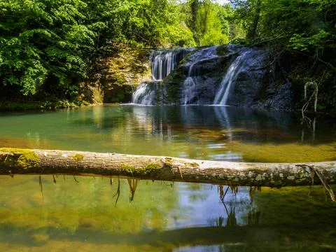 The river and waterfall in spring Stock Photos