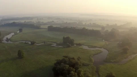 River arm with meanders from aerial view at sunrise. Stock Footage 140667766