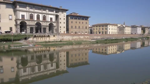 River Arno and Ponte Vecchio, Florence, Tuscany, Italy Stock Footage 129148340