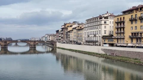 River Arno Waterfront and Bridge in Florence, Italy Stock Footage 330196959