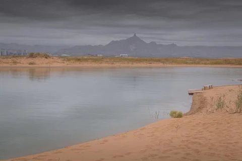The river around the desert in Inner Mongolia, China Stock Photos