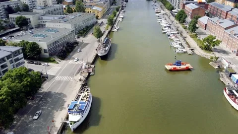 River Aurajoki flowing through the city of Turku Stock Footage 202067609