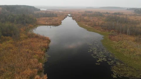 River in Autumn. Sky Reflection. Ukraine Stock Footage 122698053