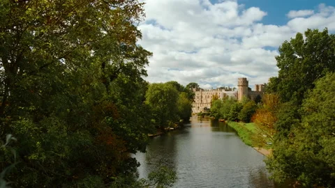 River Avon and Warwick Castle, England, UK Stock Footage 141552882
