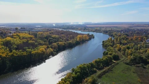 River On Background Autumn Nature Stock Footage 117970883