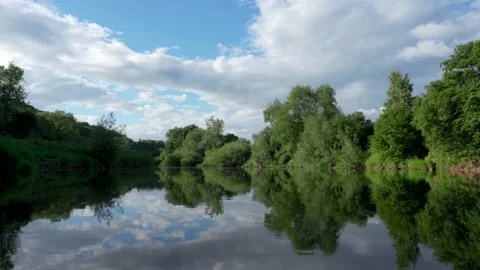 River background with gorgeous tree reflections on the water Vidéo 229143466