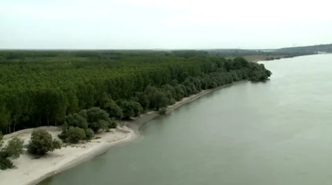 River bank during summer sunset, aerial view Stock Footage 8576785