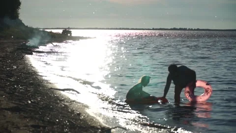 River bank in the rays of the setting sun Stock Footage 140382881