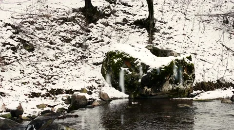 River Bank with Snow Falling Stock Footage 58686780