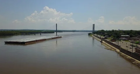 River barge and bridge in 4k Stock Footage 91329202