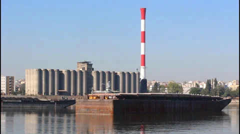 River, ,barge, chimney Video stock 32259557