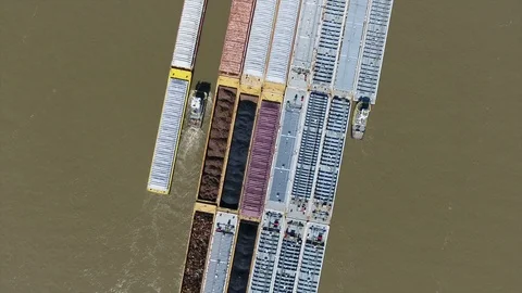 River barge drone industry Stock Footage 105121787