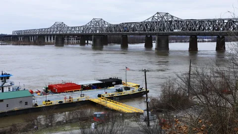 River Barge passes the I-40 Hernando DeSoto Bridge, exclusive timelapse 4K  Stock Footage 170778608