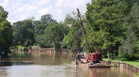 River barge piling Video stock 42095345