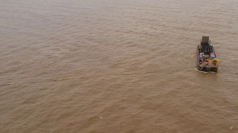 The river barge on the tow floats down the river Ob. Stock Footage 120588107