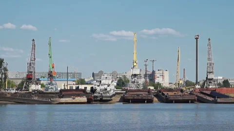 River barges on the sandy shore Stock Footage 113534886