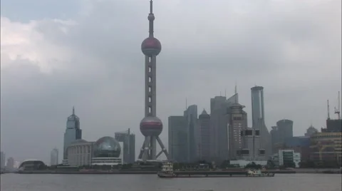 River barges, time lapse, clouds, Shanghai Stock Footage 57397442