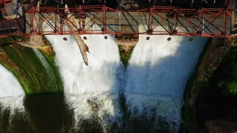 River barrage, damming. Hydraulic engine... | Stock Video | Pond5