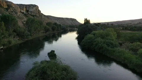 River base drone shoot. Turkey Kizilirmak (RedRiver) throughout the camera Stock Footage 116141730