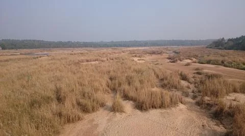 River basin of a Dried river. It is the basin of Barathapuzha river in Ottapa Stock Photos