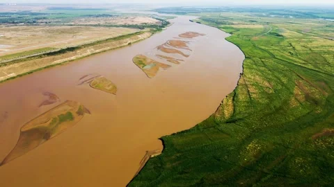 River beach - river channel - Yellow River  Stock Footage 258091277
