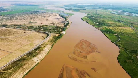 River beach - river channel - Yellow River aerial photography 動画素材 258091311