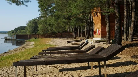 River beach slow panoraming Stock Footage 106410715
