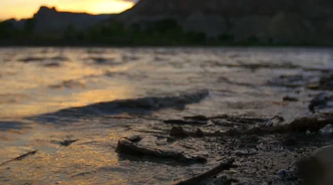 River beach sunset tight shot Stock Footage 53284878
