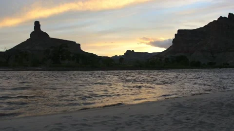 River beach sunset wide shot Vídeos de archivo 53284882