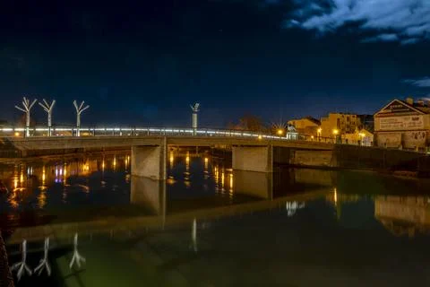 River Becva in winter without snow evening in Prerov CZ 01 24 2024 Stock Photos