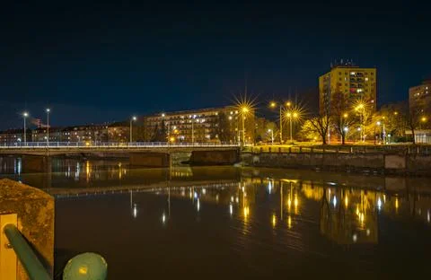 River Becva in winter without snow evening in Prerov CZ 01 24 2024 Stock Photos