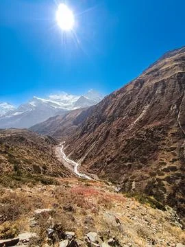 River bed between high mountains. Photos