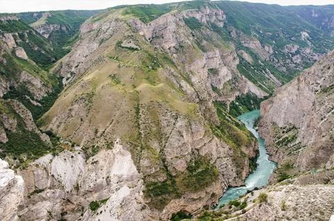 A river bed in the mountains. Stock Photos