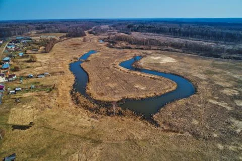 River bend in the shape of a horseshoe. Stock Photos