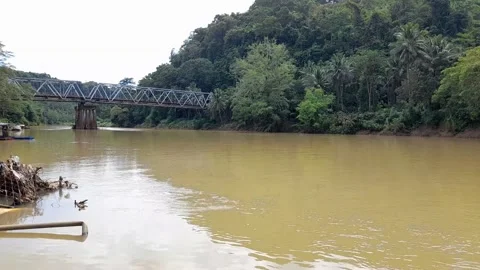 River between bridges again quiet in the countryside Stock Footage 296304148