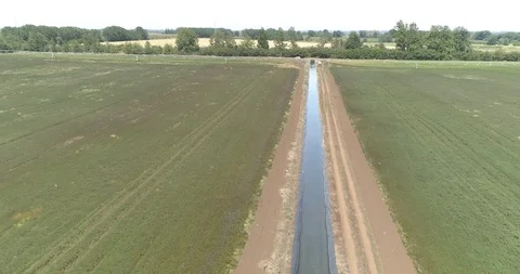 A river between fields of wheat Stock Footage 124858301