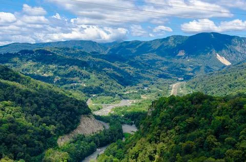 River between mountain view from bridge Skypark AJ Hacket Sochi Foto stock