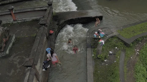 River between palm trees on Bali Island 4K drone flight Stock-Footage 119315672
