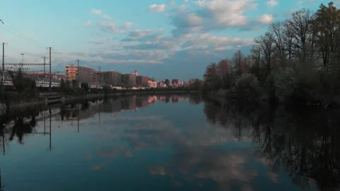 River between Train an Nature-Trail Drone Shot 1 Stock Footage 147456126