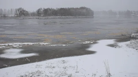 River in a blizzard Stock Footage 120602378