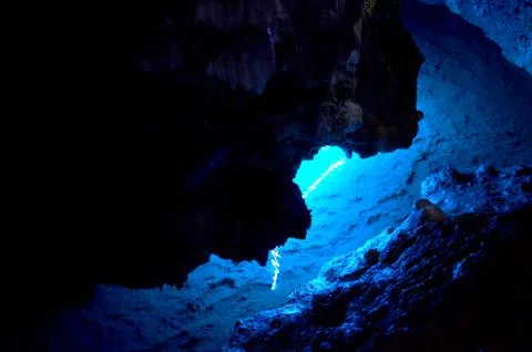 River in blue cave Stock Photos