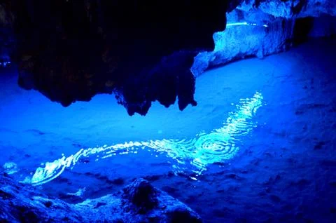 River in blue cave Stock Photos