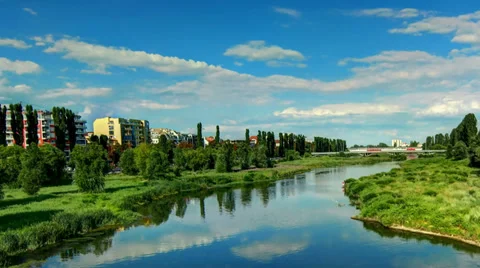 River blue sky time lapse Panoramic Stock Footage 31767121
