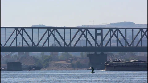 River boat, bridge Stock Footage 32264289