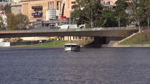 River Boat In The City Stock Footage 49713288