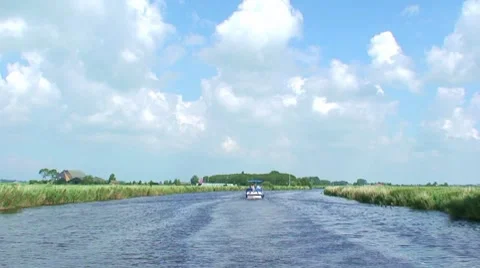 RIver with boat Stock Footage 8549914