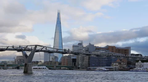 River Boat Passes Under Millennium Bridge Stock Footage 51168235